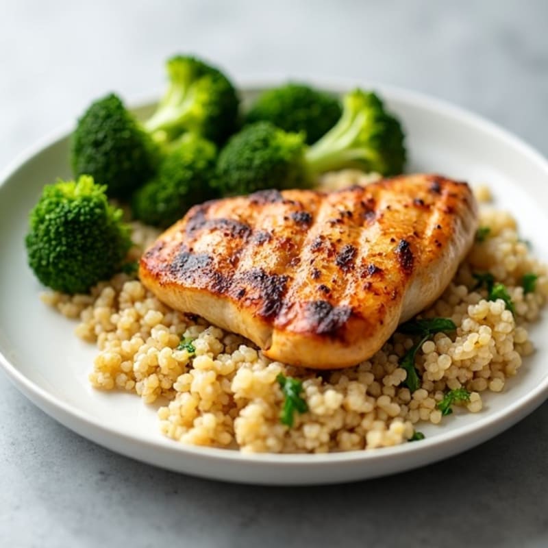 Grilled Chicken Breast with Quinoa and Steamed Broccoli