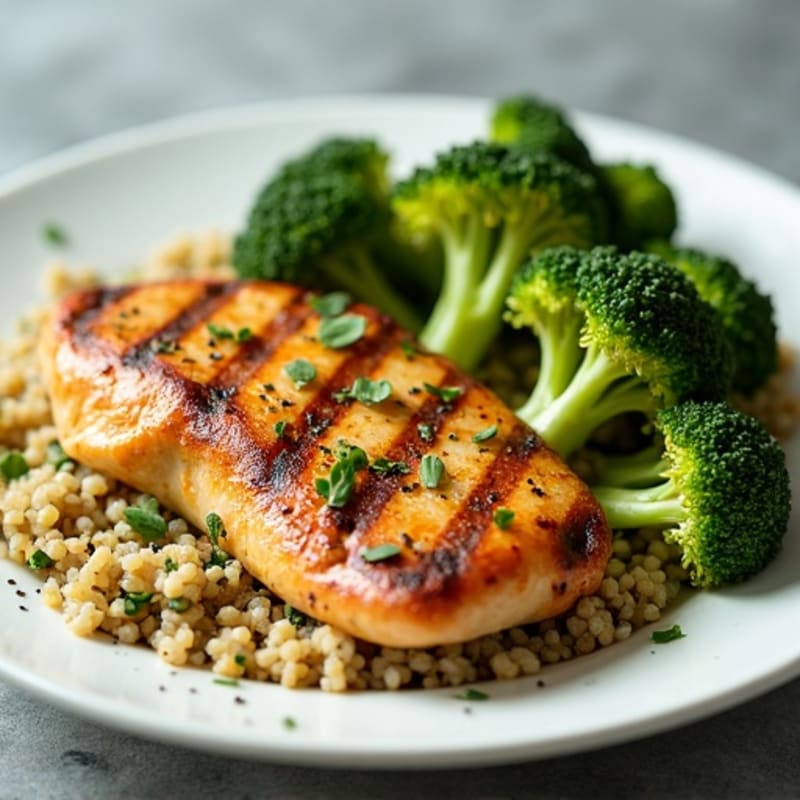 Grilled Chicken Breast with Quinoa and Roasted Broccoli