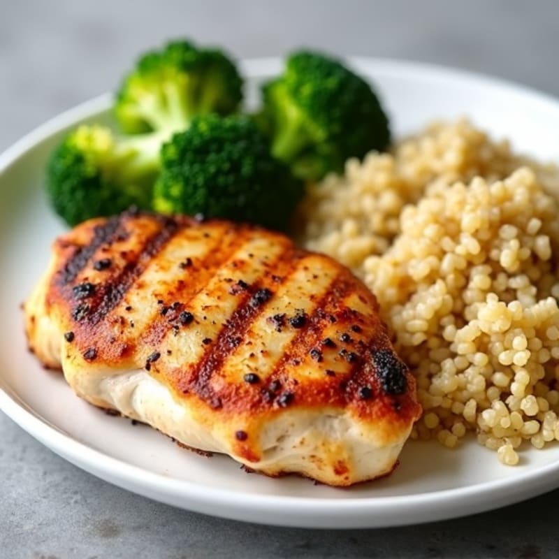 Grilled Chicken Breast with Steamed Broccoli and Quinoa