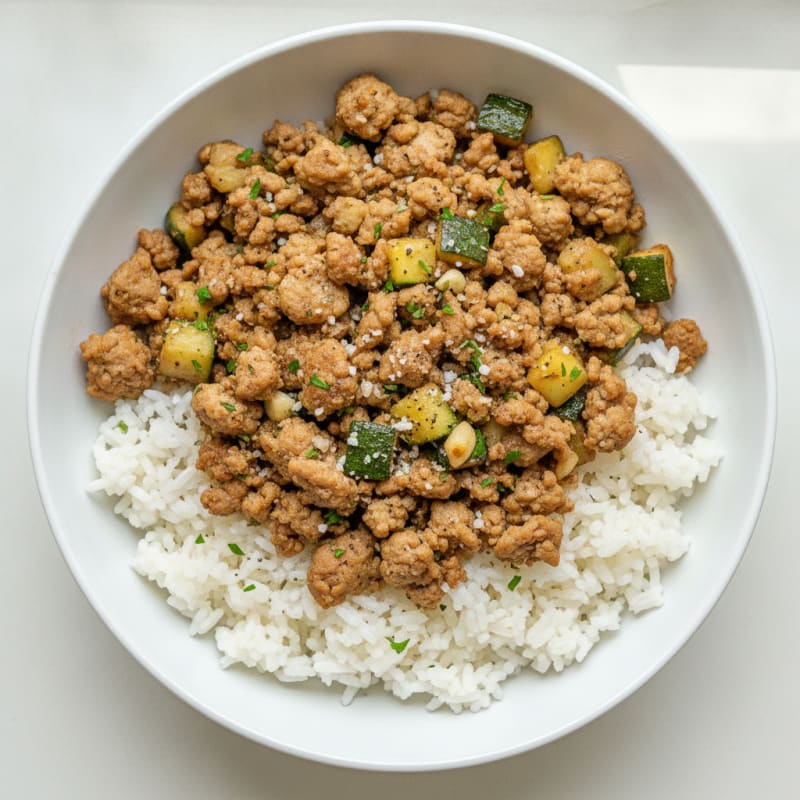 Savory Garlic and Herb Ground Turkey with Fluffy White Rice