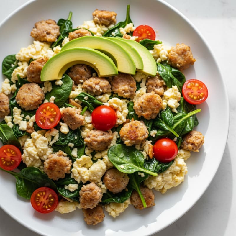 Egg White and Turkey Sausage Scramble with Spinach