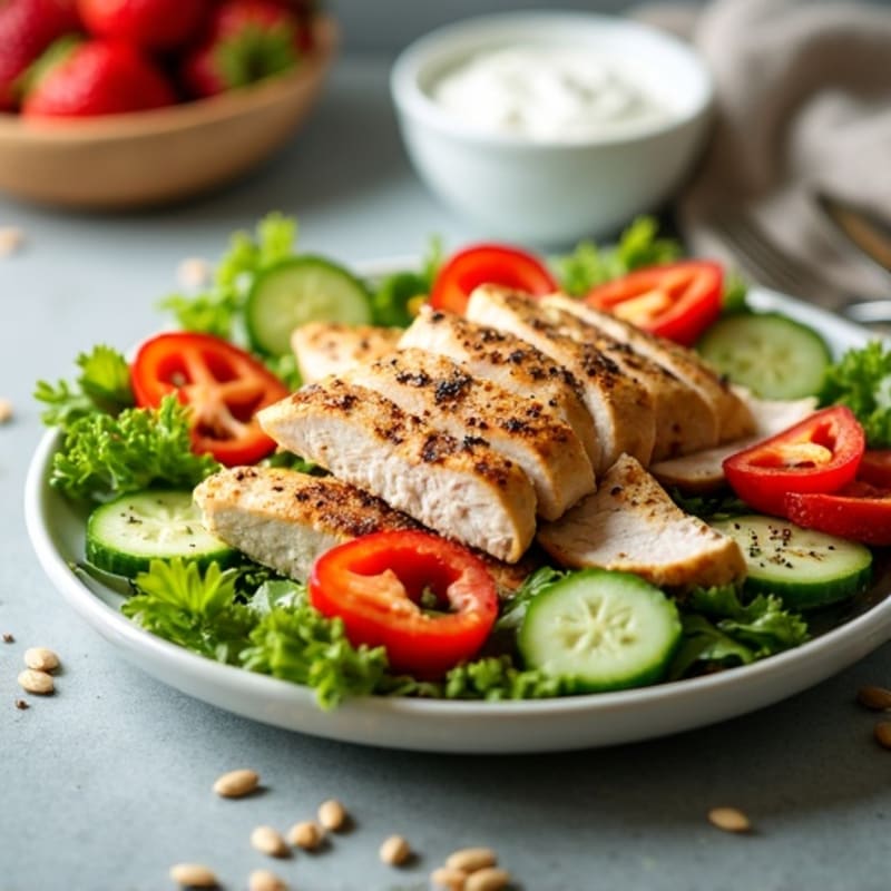 Grilled Chicken and Crunchy Vegetable Salad with Sunflower Seeds