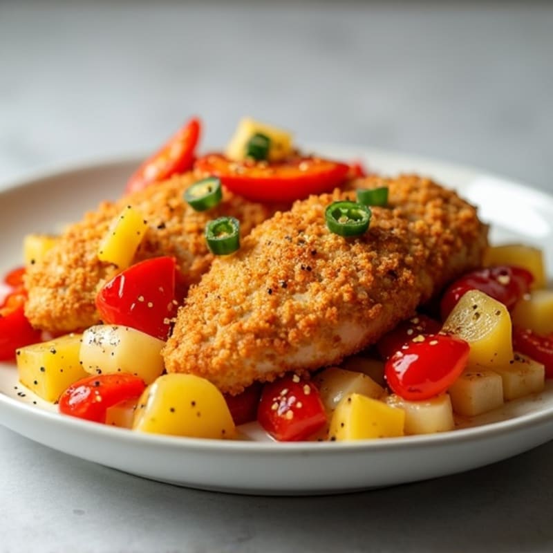 Crispy Baked Sweet and Sour Chicken with Roasted Bell Peppers and Pineapple