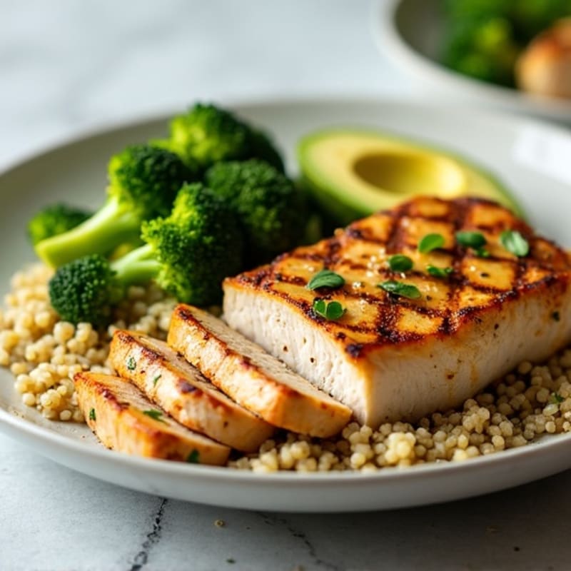 Grilled Chicken Breast with Quinoa and Roasted Broccoli