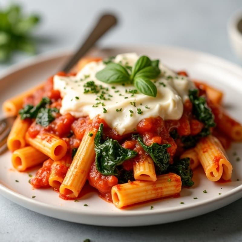 Lean Turkey Baked Ziti with Creamy Ricotta and Spinach