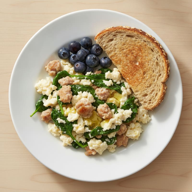 Egg White and Turkey Sausage Scramble with Spinach