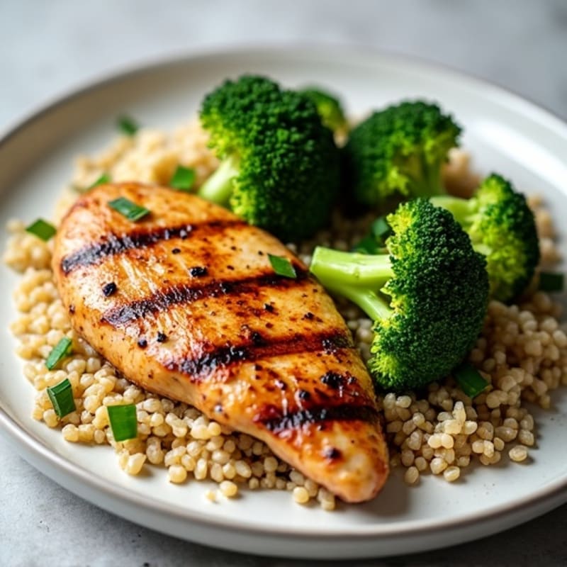 Grilled Chicken Breast with Quinoa and Roasted Broccoli