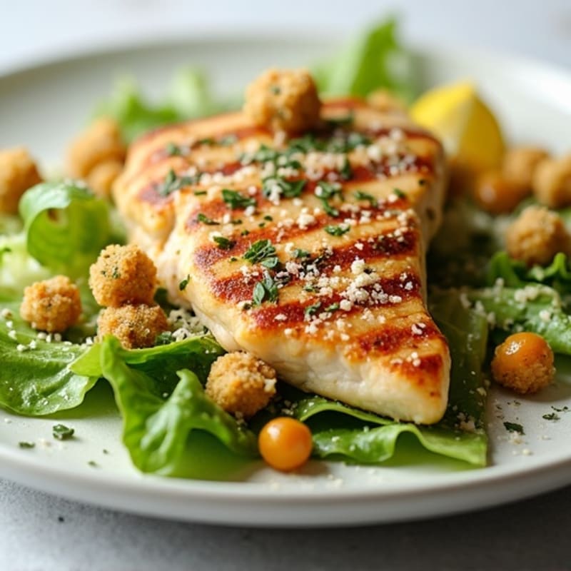 Herb-Grilled Chicken Caesar with Crispy Chickpea Croutons
