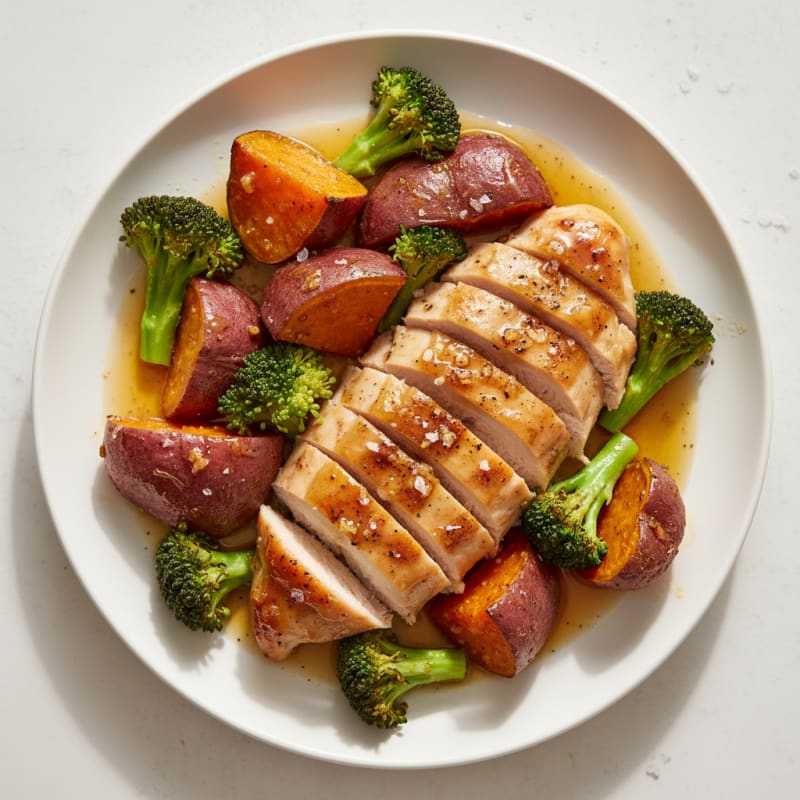 Roasted Purple Sweet Potato with Honey Glaze and Chicken