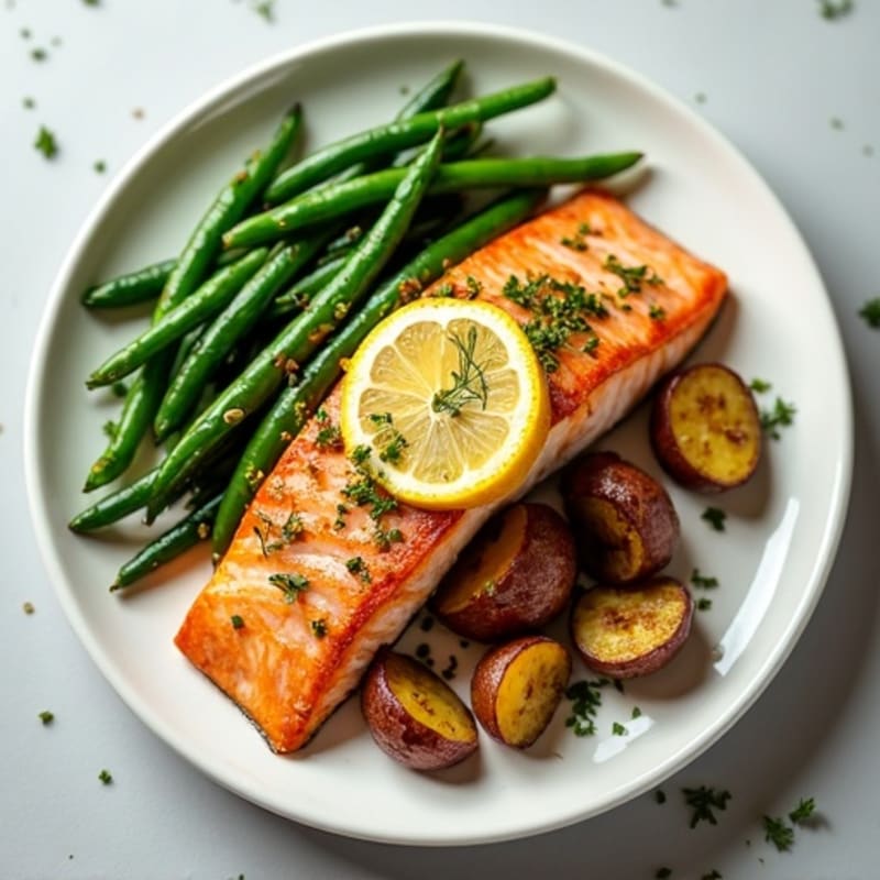 Lemon-Herb Roasted Salmon with Roasted Potatoes and Green Beans