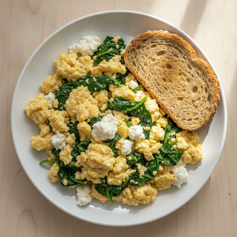 Cottage Cheese Egg Scramble with Sautéed Spinach