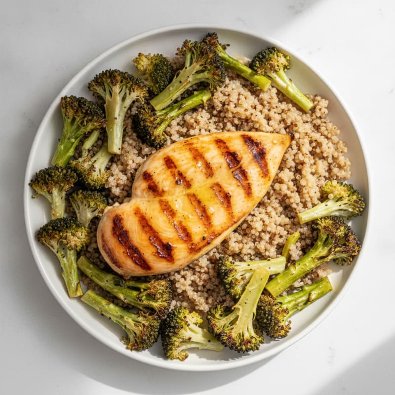 Grilled Chicken Breast with Quinoa and Roasted Broccoli