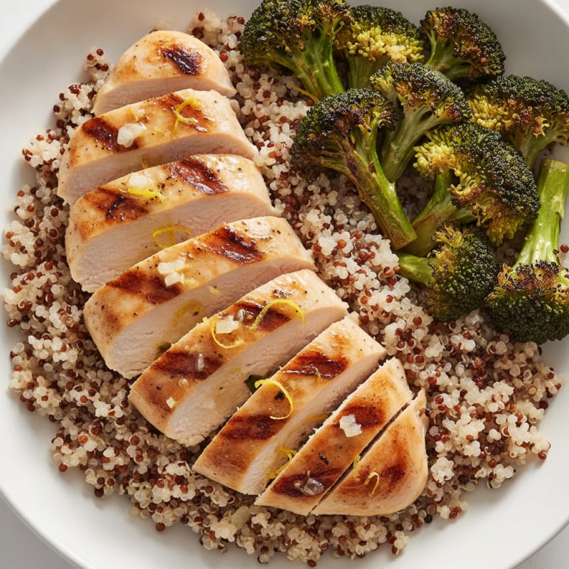 Grilled Chicken Breast with Quinoa and Roasted Broccoli