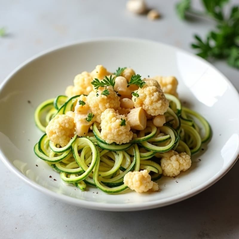 Creamy Cashew Cauliflower Alfredo with Zucchini Noodles