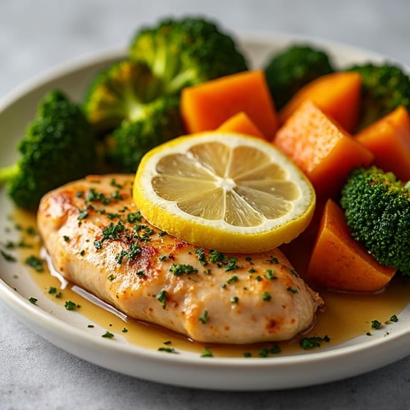 Sheet Pan Lemon Herb Chicken with Roasted Broccoli and Sweet Potatoes