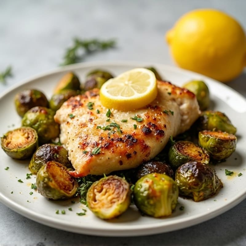 Lemon Herb Roasted Chicken with Crispy Brussels Sprouts
