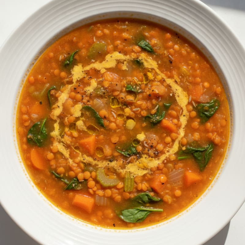 Hearty Red Lentil Soup with Vegetables