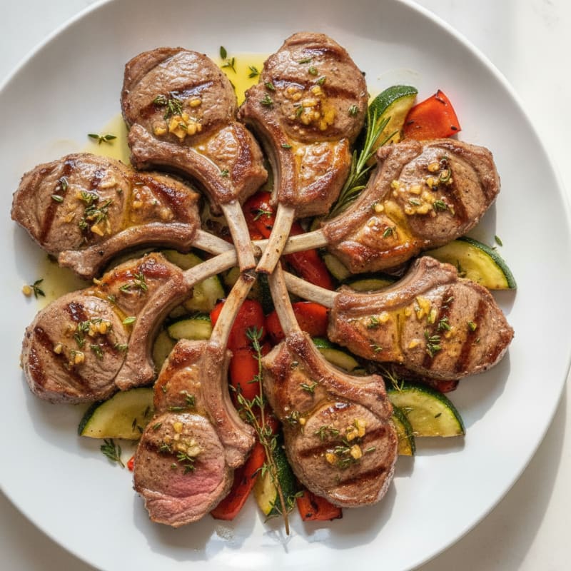 Grilled Herb Lamb Chops with Charred Vegetables
