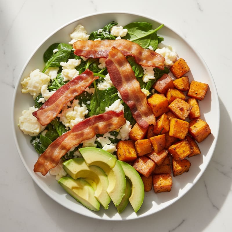 Crispy Turkey Bacon and Egg White Scramble with Spinach