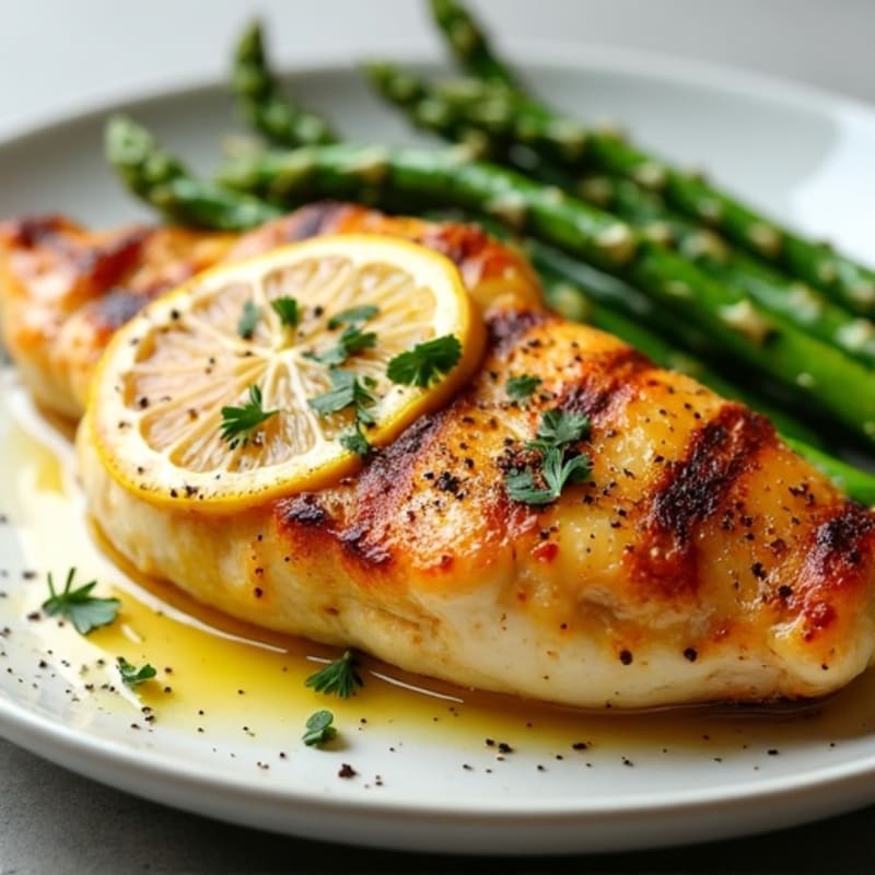 Lemon Garlic Pan Seared Chicken with Roasted Asparagus