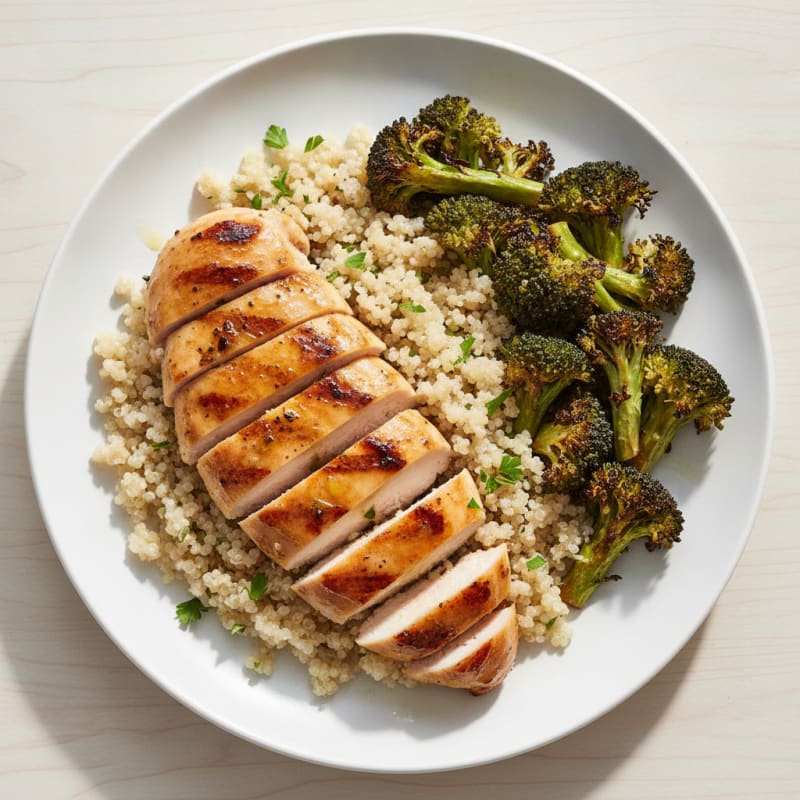 Grilled Chicken Breast with Quinoa and Roasted Broccoli