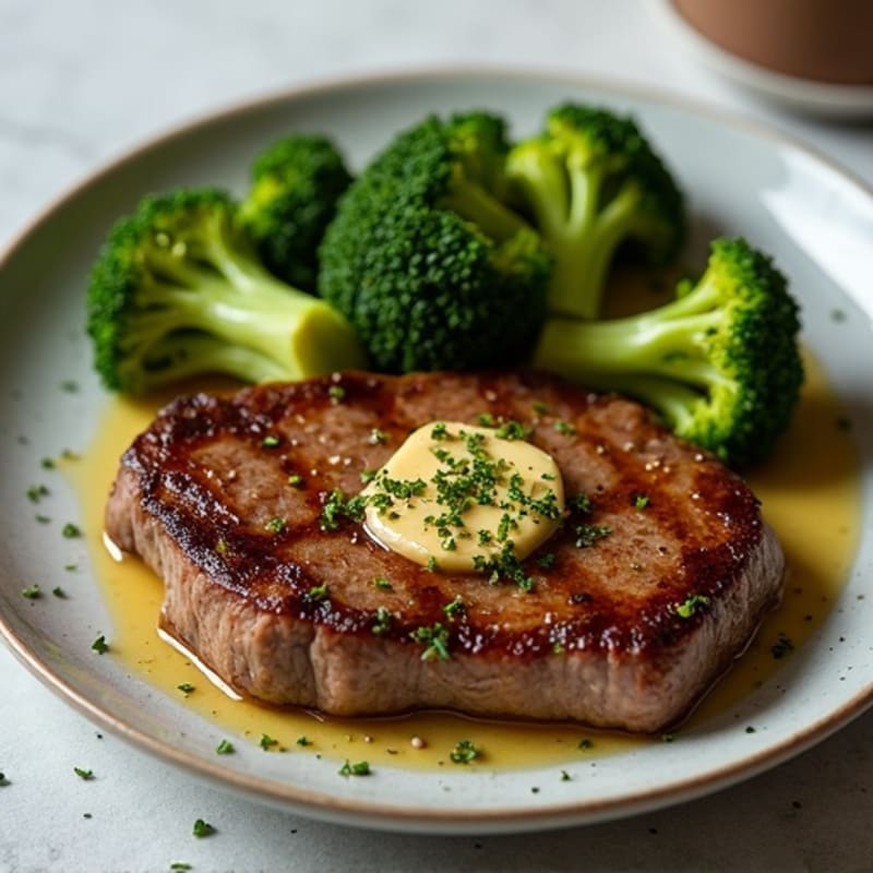 Pan-Seared Garlic Butter Steak with Roasted Broccoli