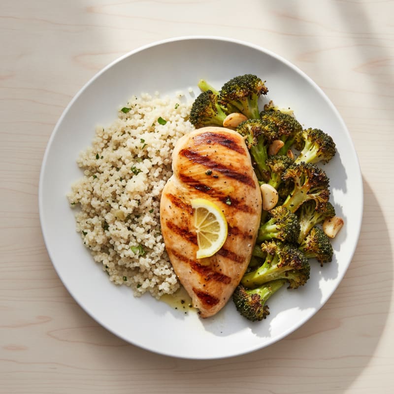 Grilled Chicken Breast with Quinoa and Roasted Broccoli