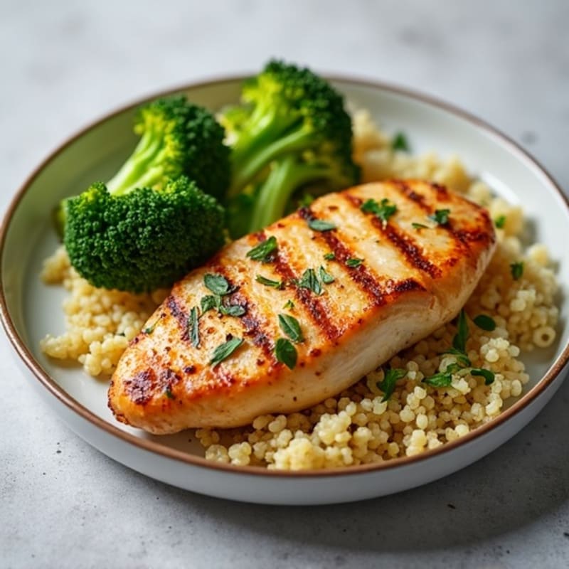 Grilled Chicken Breast with Quinoa and Roasted Broccoli