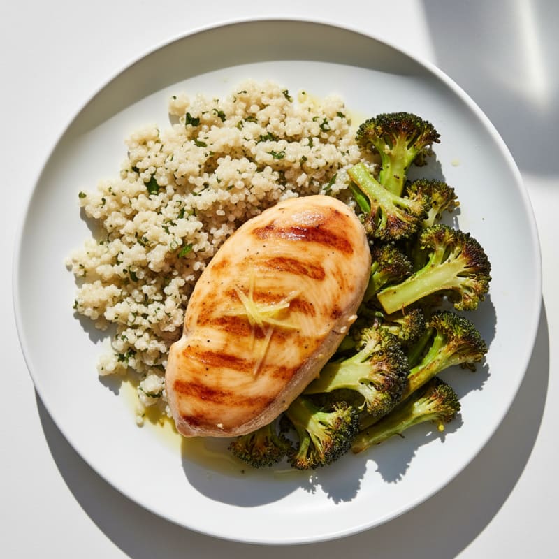 Grilled Chicken Breast with Quinoa and Roasted Broccoli