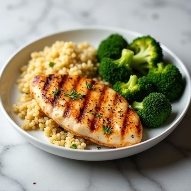 Grilled Chicken Breast with Roasted Broccoli and Quinoa
