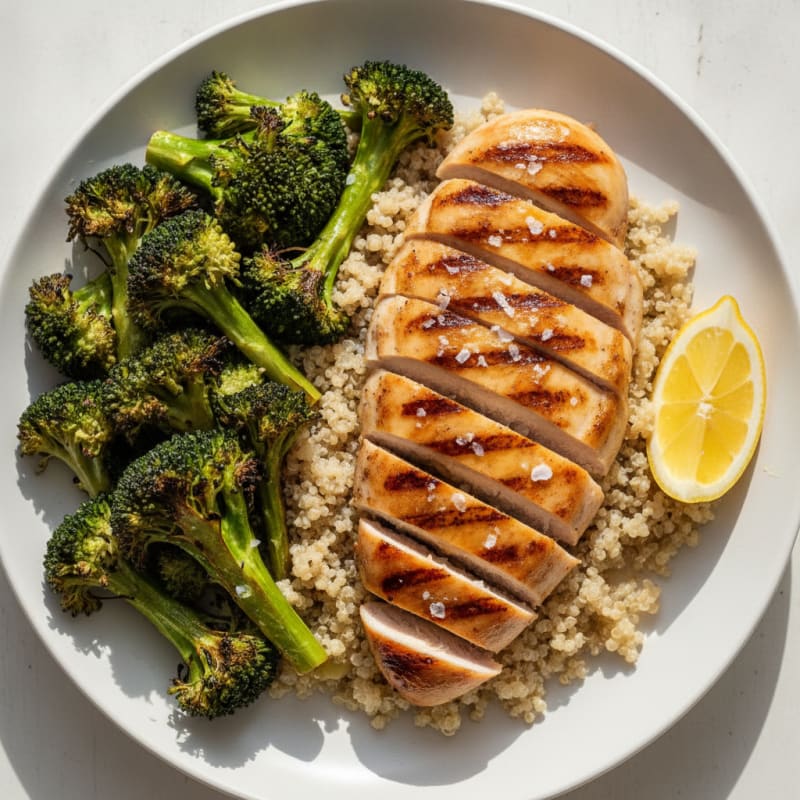 Grilled Chicken Breast with Quinoa and Roasted Broccoli