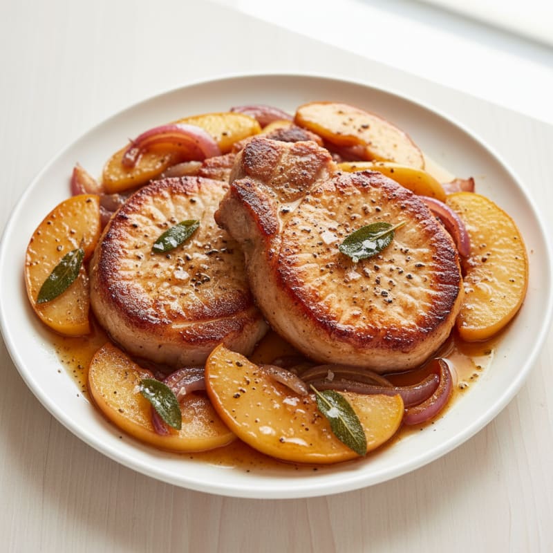 Golden Pan-Seared Pork Chops with Apples