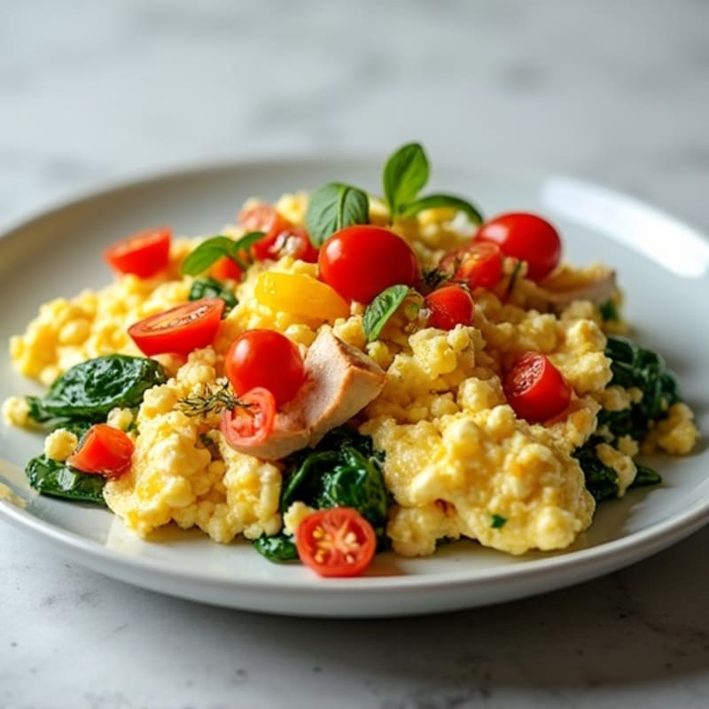Cottage Cheese Egg Scramble with Roasted Veggies