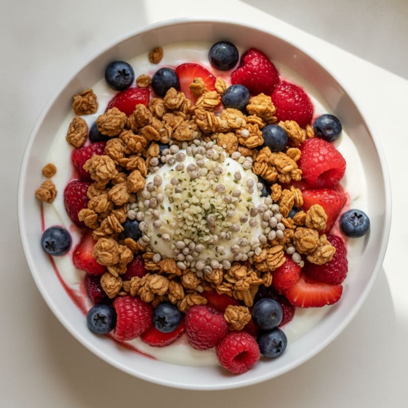 Greek Yogurt Parfait with Mixed Berries and High Protein Granola