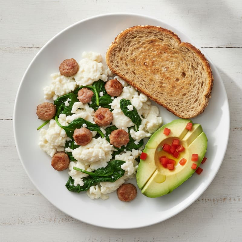 Egg White Scramble with Turkey Sausage and Spinach