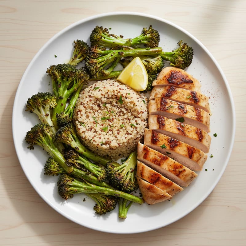 Grilled Chicken Breast with Roasted Broccoli and Quinoa