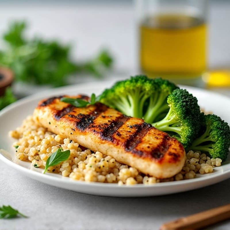 Grilled Chicken Breast with Quinoa and Steamed Broccoli