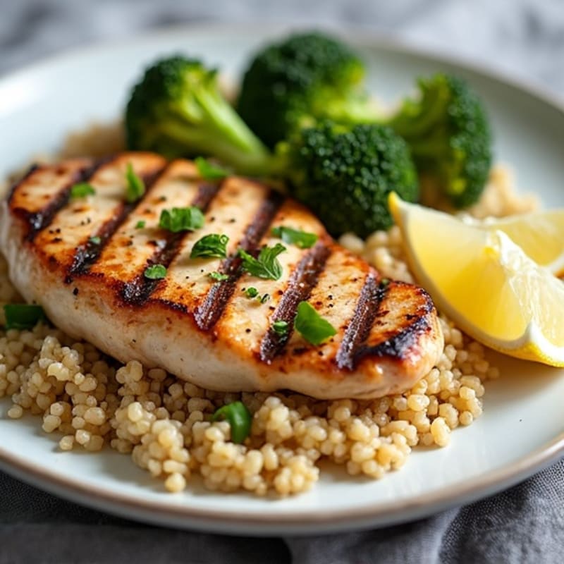 Grilled Chicken Breast with Quinoa and Roasted Broccoli