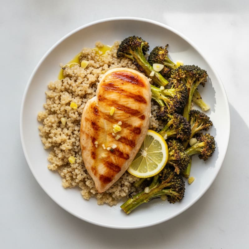 Grilled Chicken Breast with Quinoa and Roasted Broccoli
