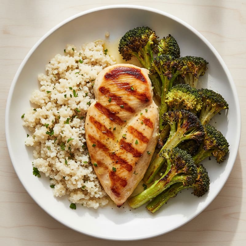 Grilled Chicken Breast with Quinoa and Roasted Broccoli