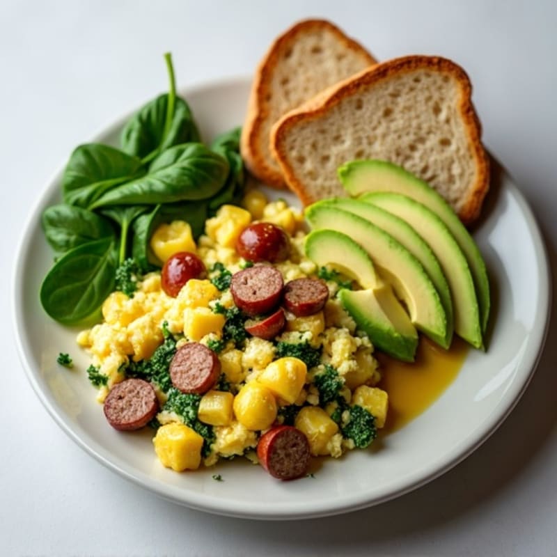 Egg White Spinach Scramble with Turkey Sausage