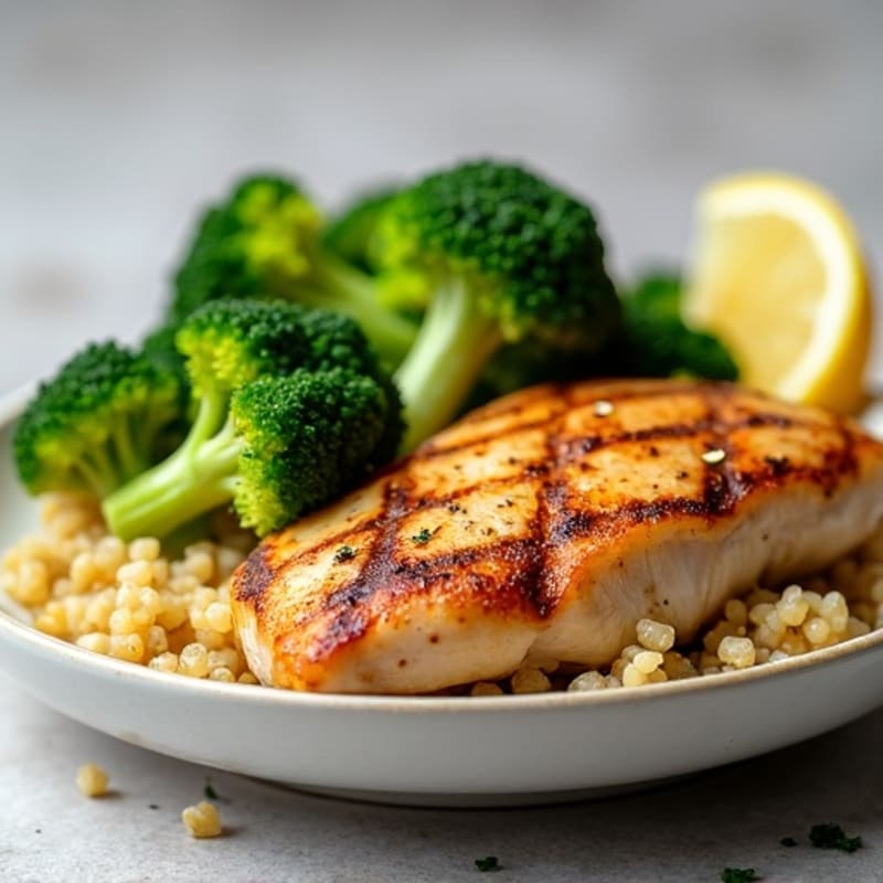 Grilled Chicken Breast with Roasted Broccoli and Quinoa
