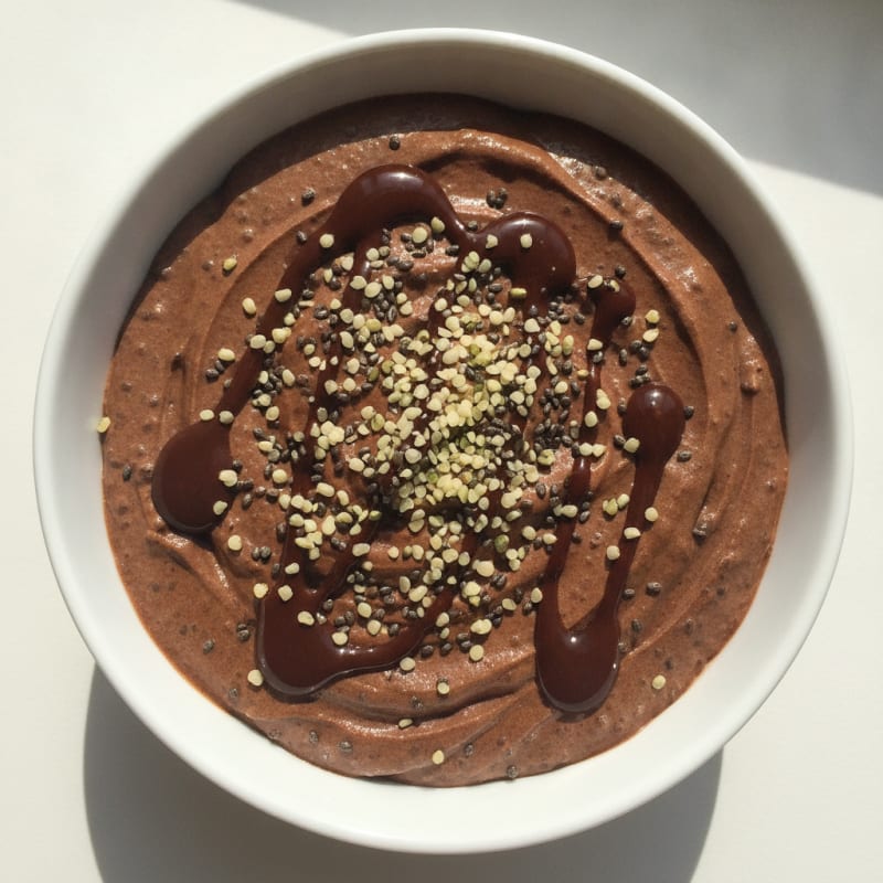 Chocolate Protein Mousse with Chia and Hemp Seeds