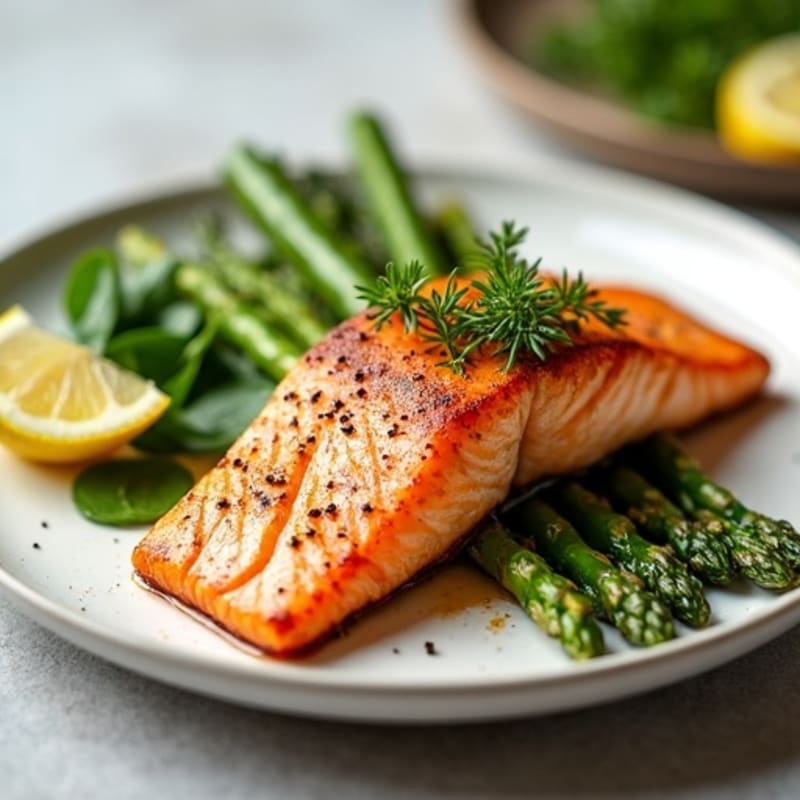 Crispy Pan-Seared Salmon with Roasted Asparagus