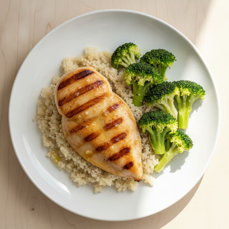 Grilled Chicken Breast with Quinoa and Steamed Broccoli