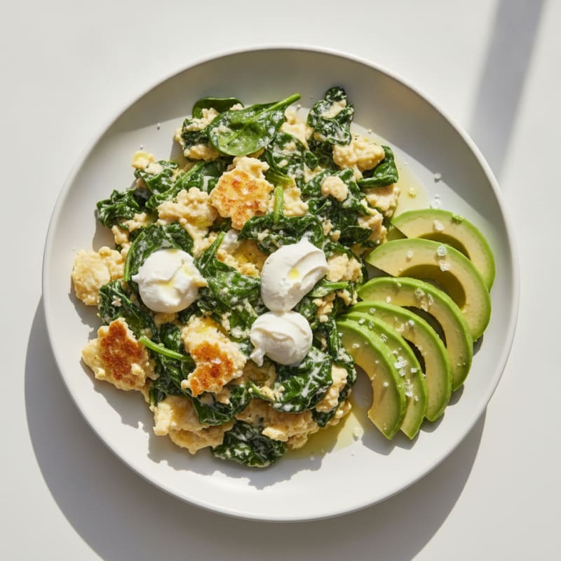 Egg White and Skyr Scramble with Sautéed Spinach and Avocado