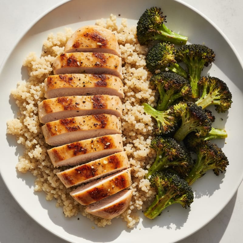 Grilled Chicken Breast with Quinoa and Roasted Broccoli