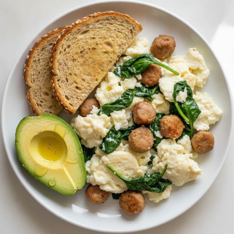 Egg White Scramble with Turkey Sausage and Spinach