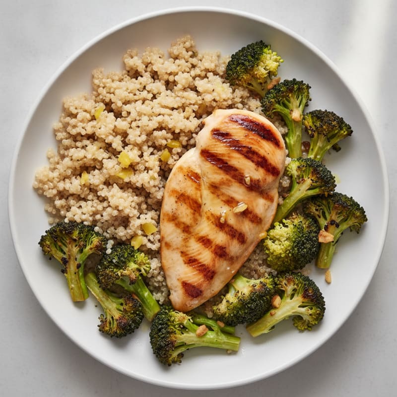 Grilled Chicken Breast with Quinoa and Roasted Broccoli