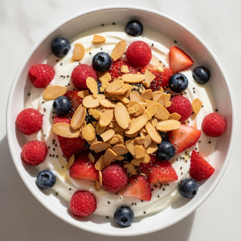 Greek Yogurt Protein Parfait with Mixed Berries and Almonds